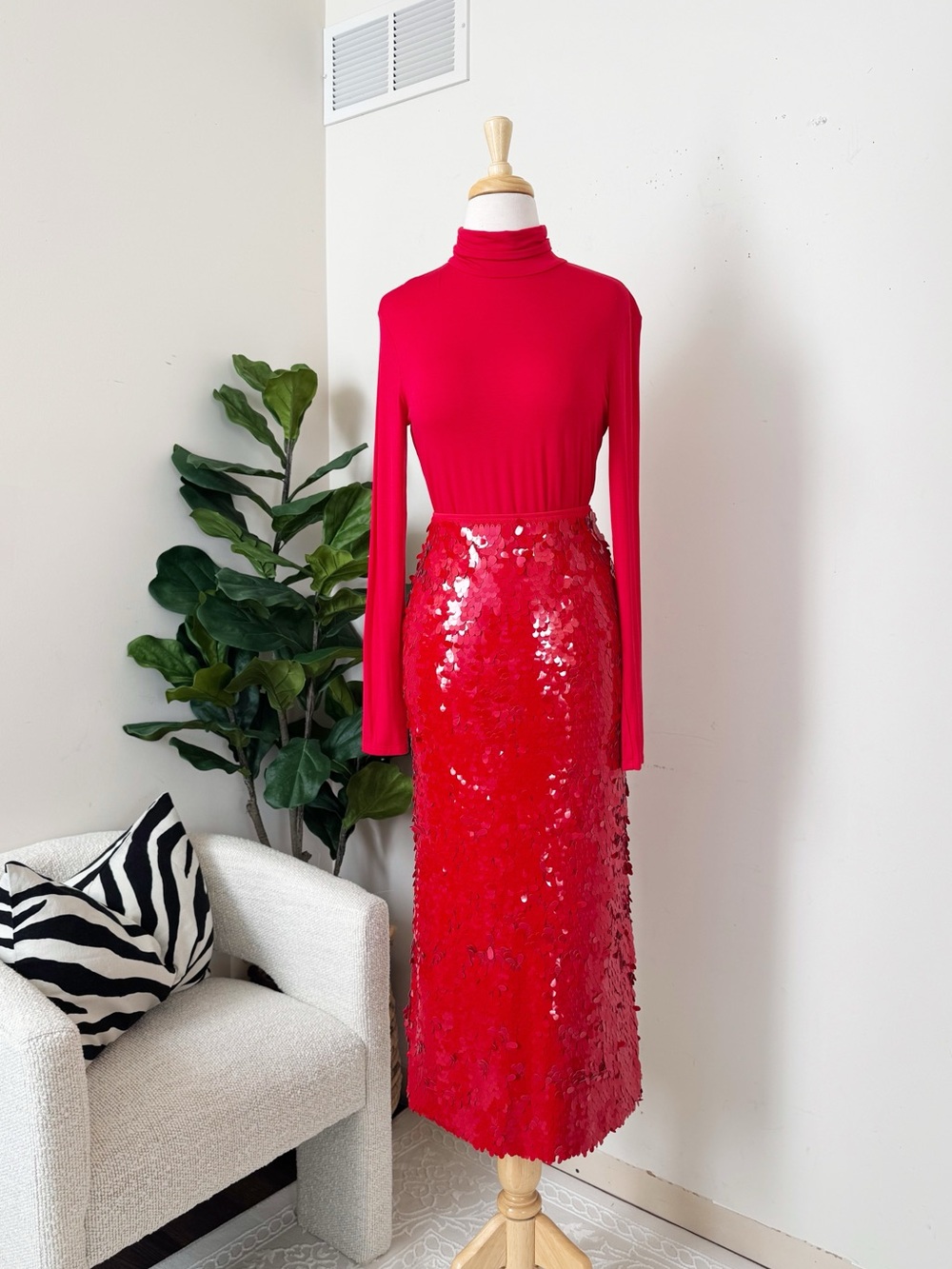 Red Sequin Midi Skirt - Picture 2 of 15